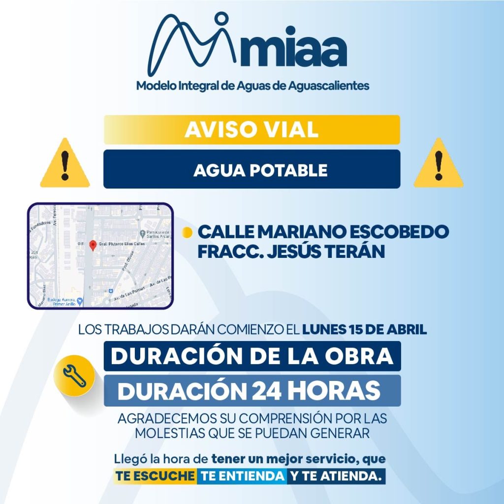 Señal de cierre vial en Calle Mariano Escobedo por obras.