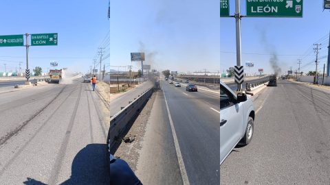 Trabajos de barrido mecánico en carretera 45 sur a la altura del sobrepuente Nissan II, Aguascalientes